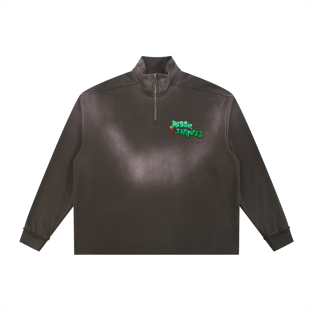 Sun Fade Street Green Raw Edge Quarter-Zip Sweatshirt