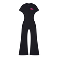 Street Pink Tight Flared Leg Quarter-Zip Jumpsuit