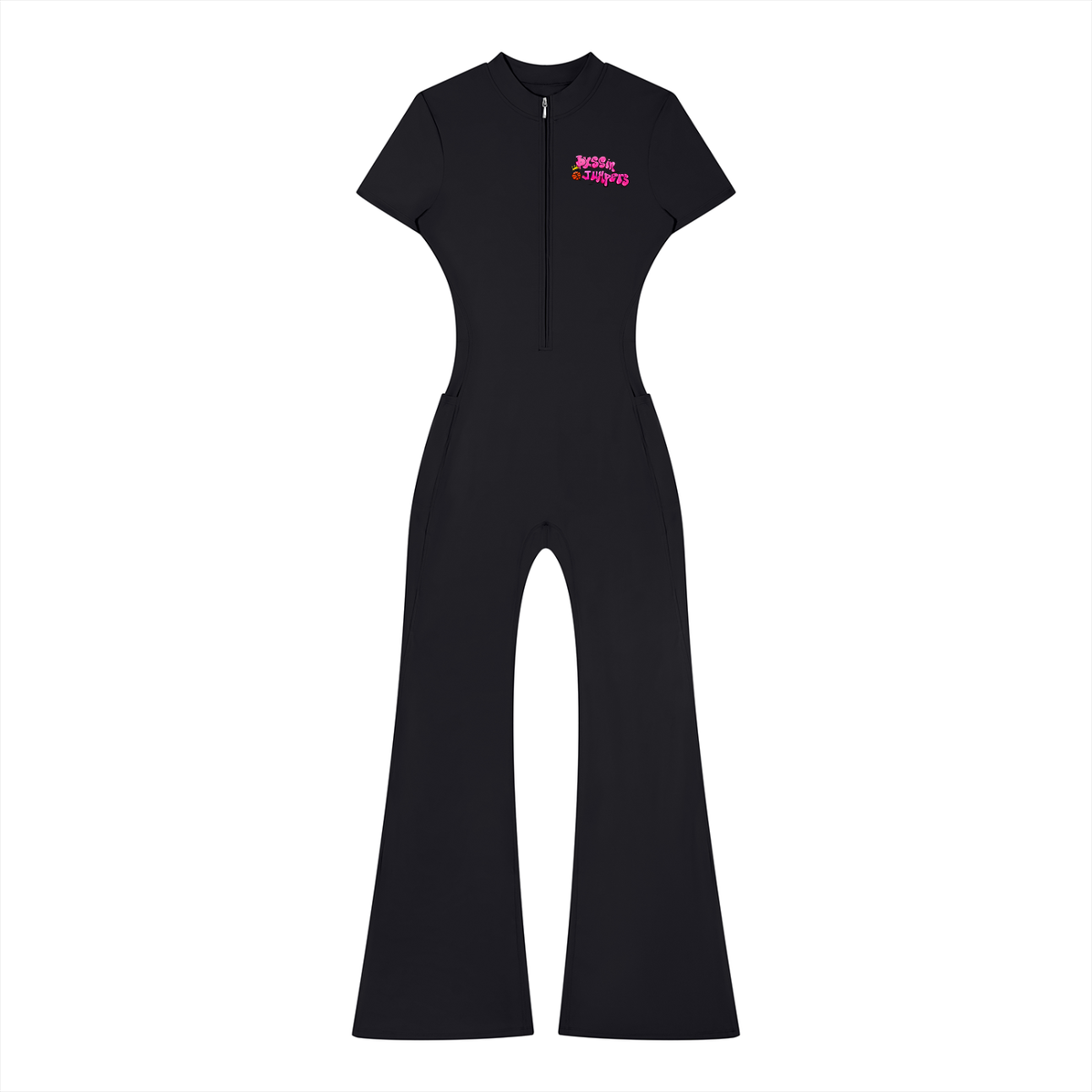 Street Pink Tight Flared Leg Quarter-Zip Jumpsuit