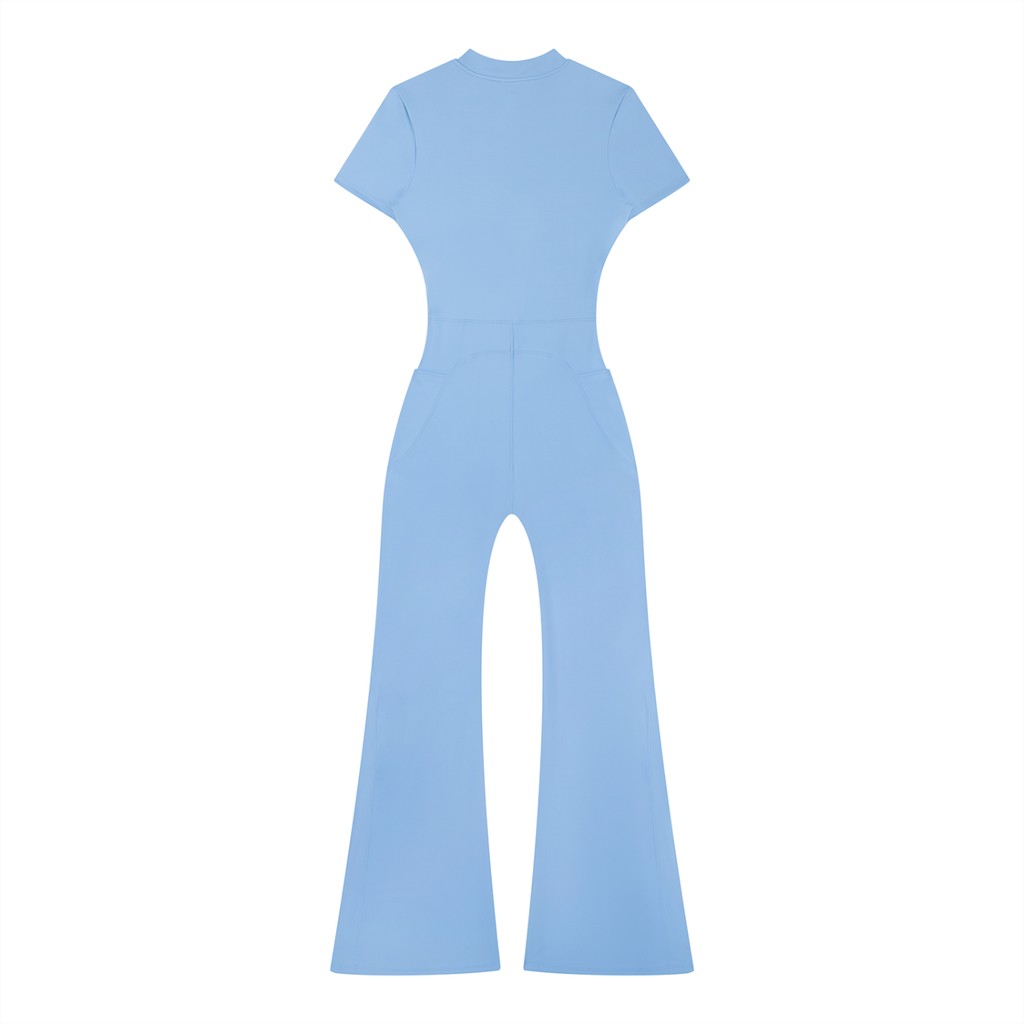 Street Green Tight Flared Leg Quarter-Zip Jumpsuit