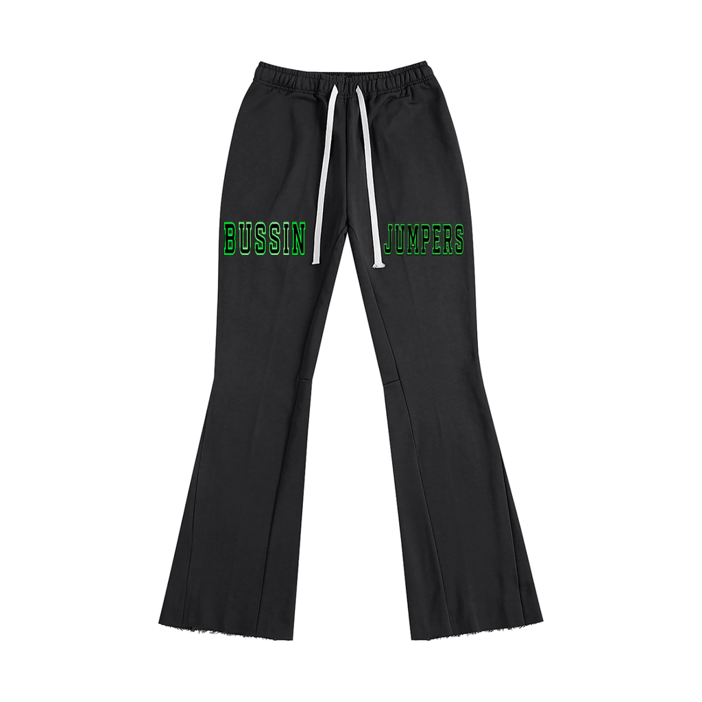 Smoke Grey & Green Flared Sweatpants