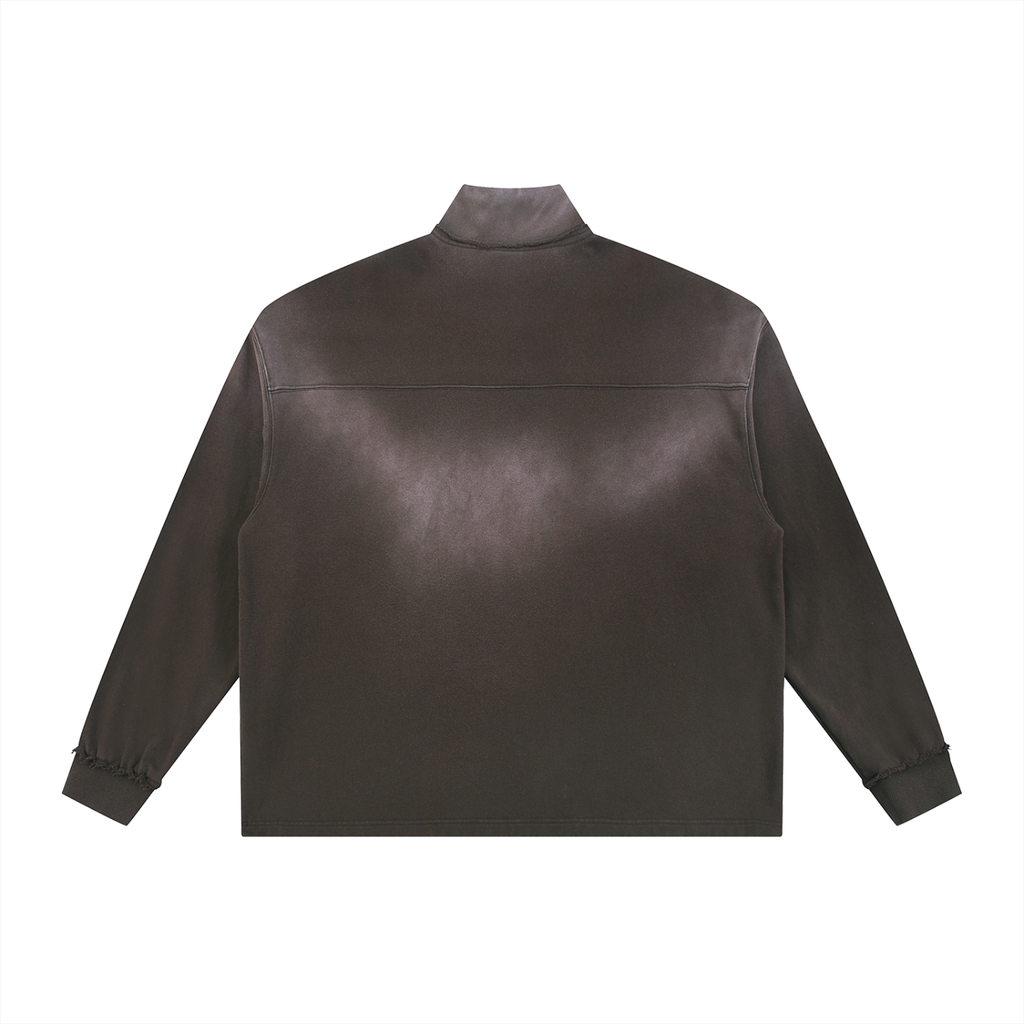 Sun Fade Street Green Raw Edge Quarter-Zip Sweatshirt