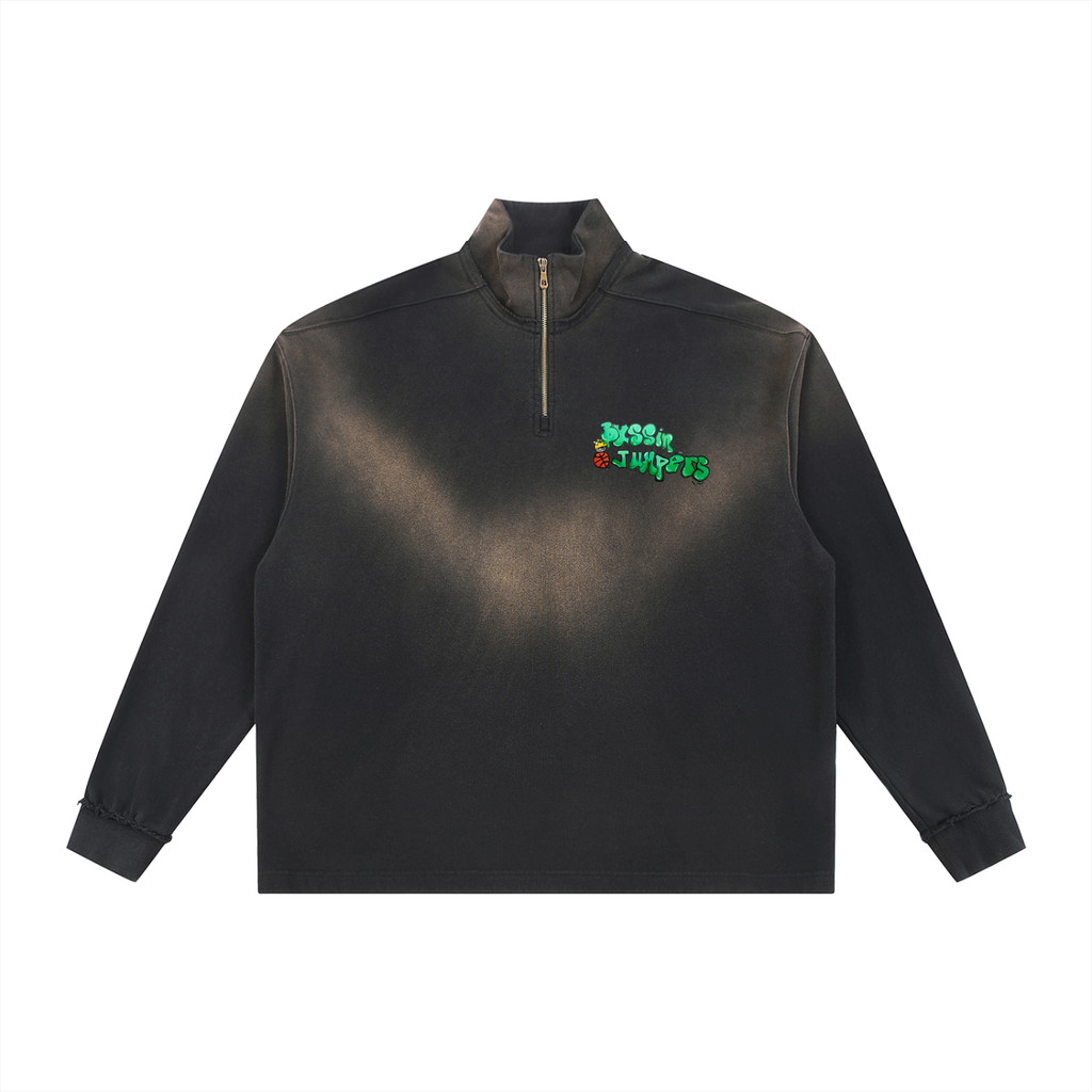 Sun Fade Street Green Raw Edge Quarter-Zip Sweatshirt