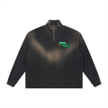 Sun Fade Street Green Raw Edge Quarter-Zip Sweatshirt