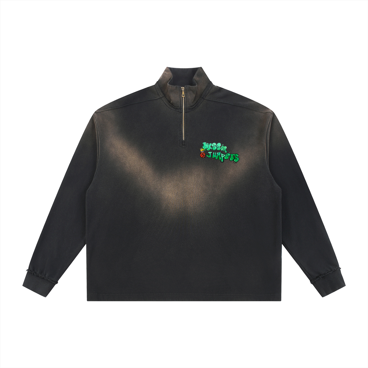 Sun Fade Street Green Raw Edge Quarter-Zip Sweatshirt