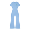 Street Green Tight Flared Leg Quarter-Zip Jumpsuit