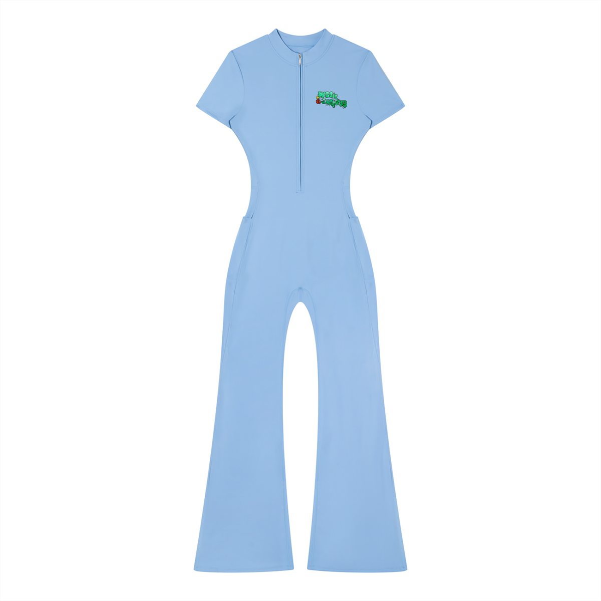 Street Green Tight Flared Leg Quarter-Zip Jumpsuit