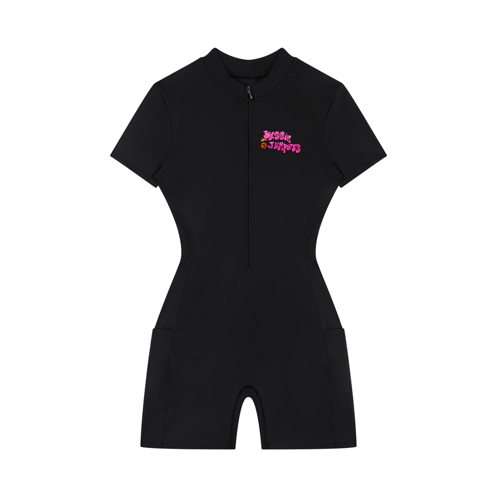Street Pink Quarter-Zip Short Sleeve Romper
