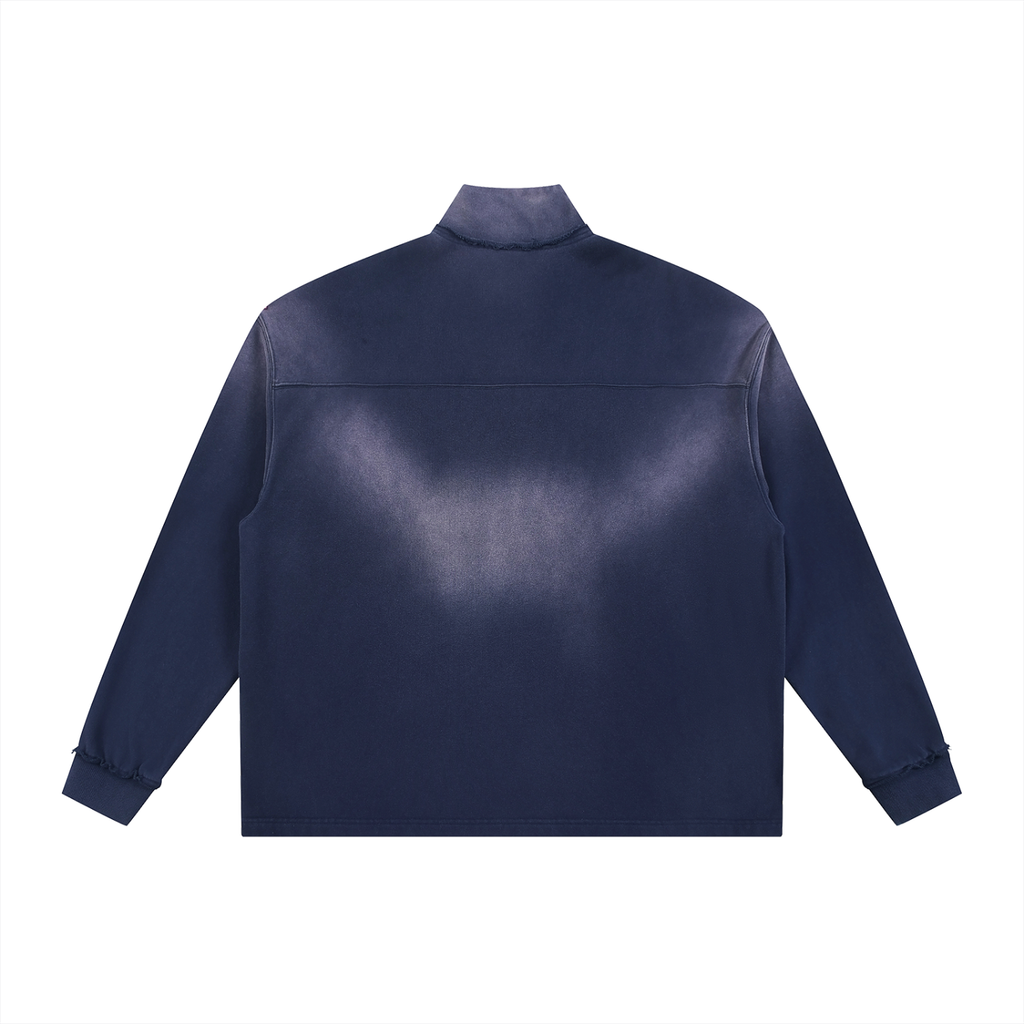 Sun Fade Street Green Raw Edge Quarter-Zip Sweatshirt